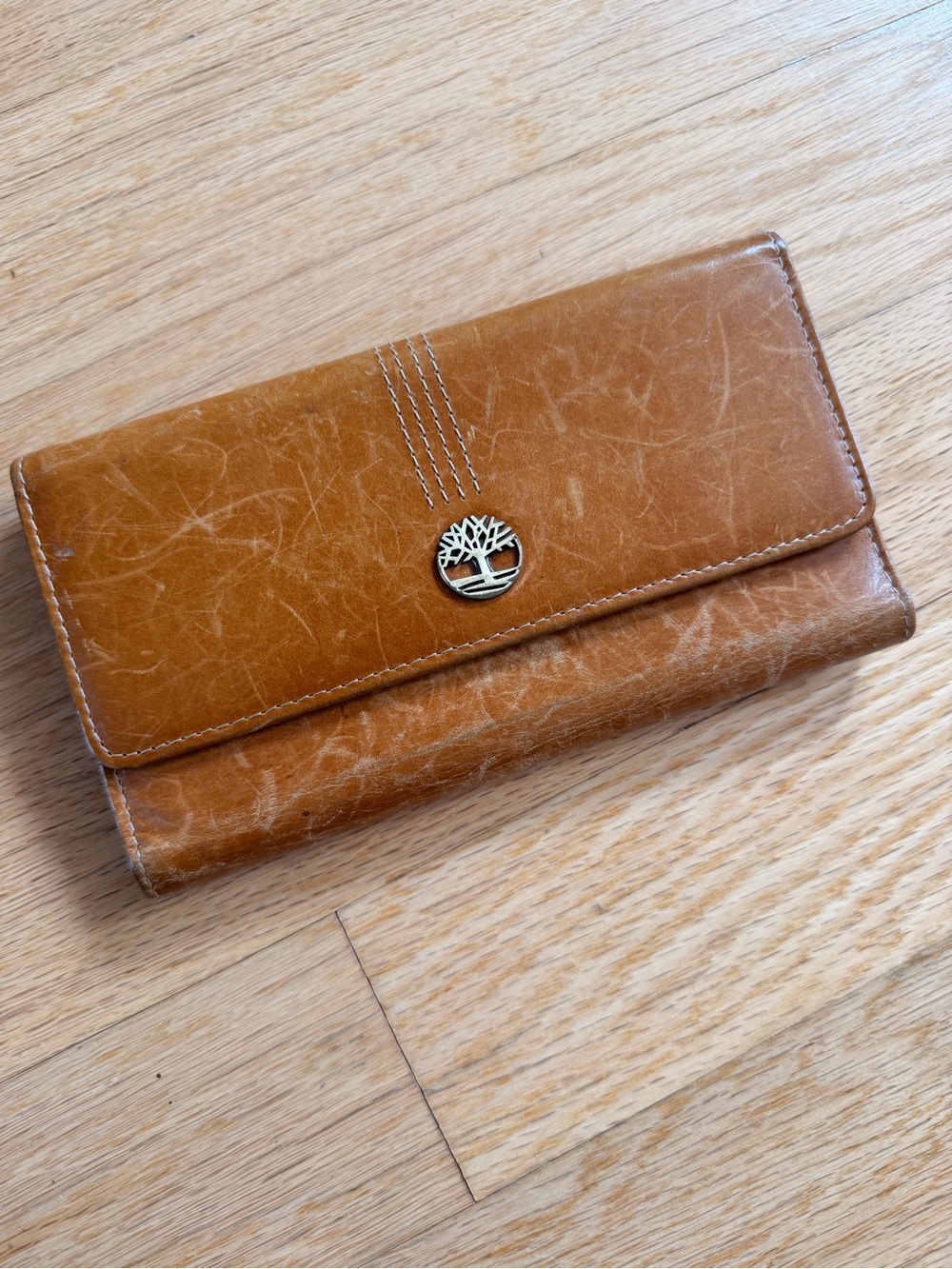 Timberland Brown Leather Continental Wallet with Tree Logo